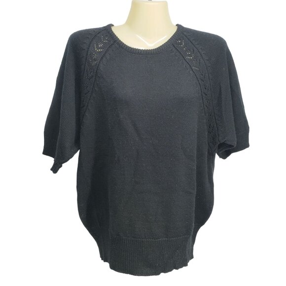 Wilroy Limited Edition‎ Black Acrylic Knit Top Lace Detail Short Sleeves Size M - Picture 1 of 6